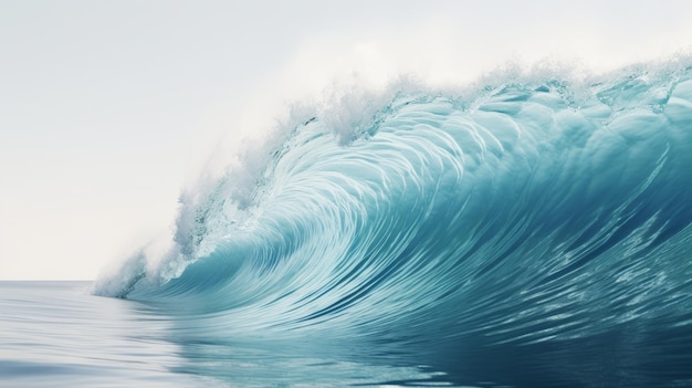 Uma poderosa e majestosa onda azul a bater no meio do oceano.