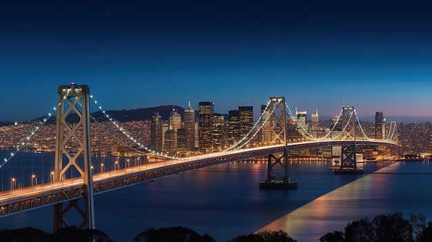 Uma ponte com o horizonte de são francisco ao fundo