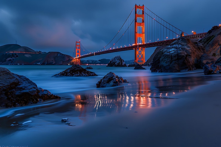 Foto uma ponte com uma luz é iluminada à noite