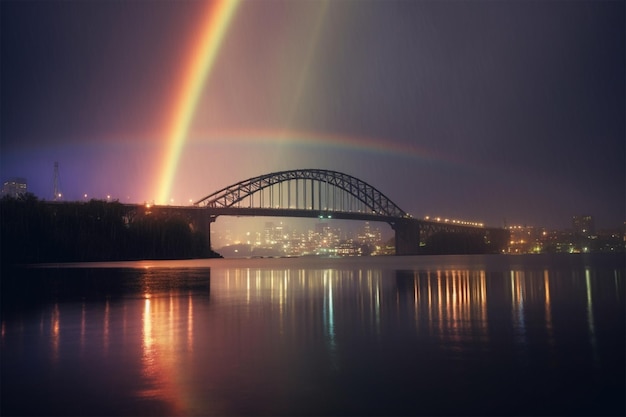 Uma ponte de arco-íris na chuva