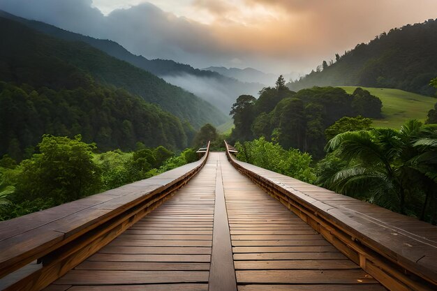 Uma ponte de madeira na selva