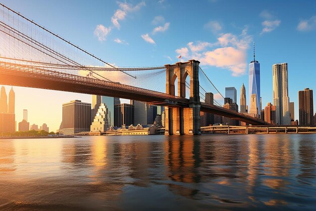 uma ponte sobre a água com o horizonte da cidade ao fundo