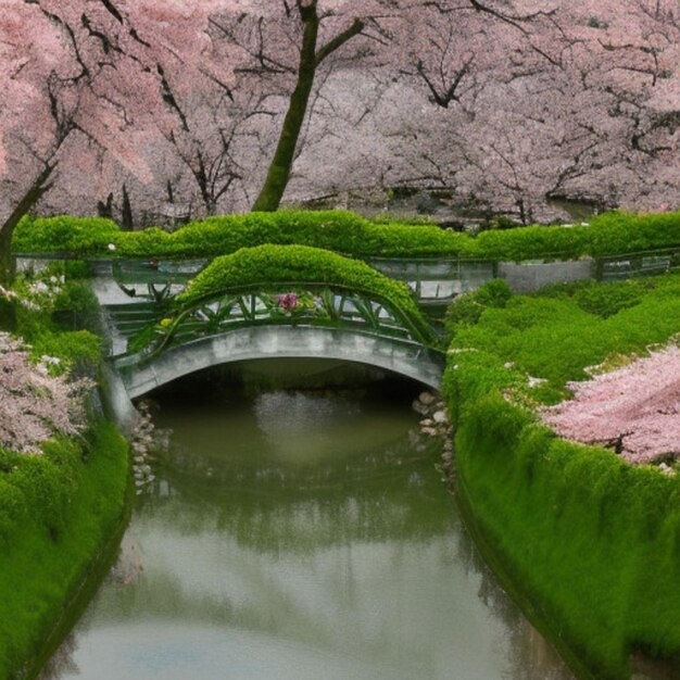 Foto uma ponte sobre um rio ao lado de uma floresta verdejante