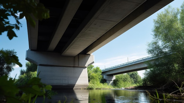 Uma ponte sobre um rio com um homem andando sob ela