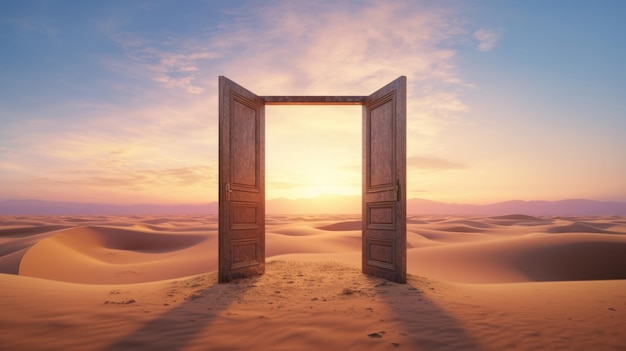 Uma porta aberta no meio de um deserto