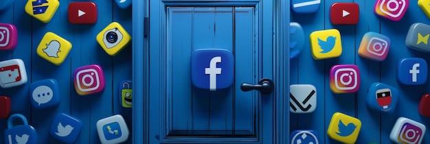 Foto uma porta azul com um logotipo do facebook