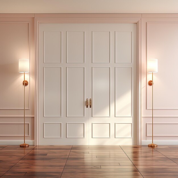 Foto uma porta branca com duas lâmpadas na frente e a porta aberta