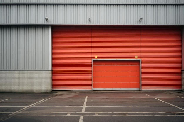 Uma porta de garagem vermelha na frente de um edifício