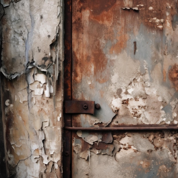 Uma porta de metal enferrujada com uma trava enferrujada Imagem generativa de IA