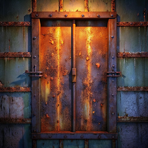 Foto uma porta de metal verde com uma luz nela