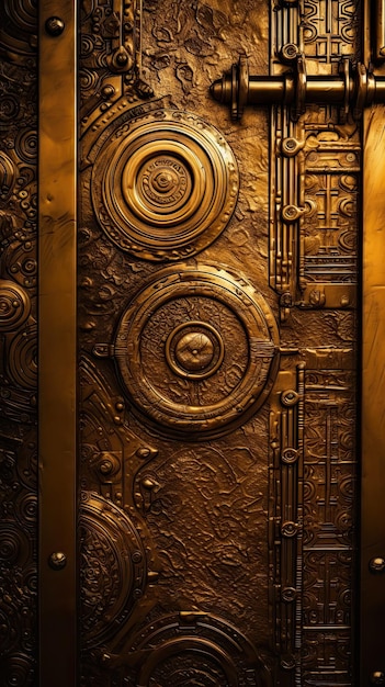 Uma porta dourada com vários designs diferentes