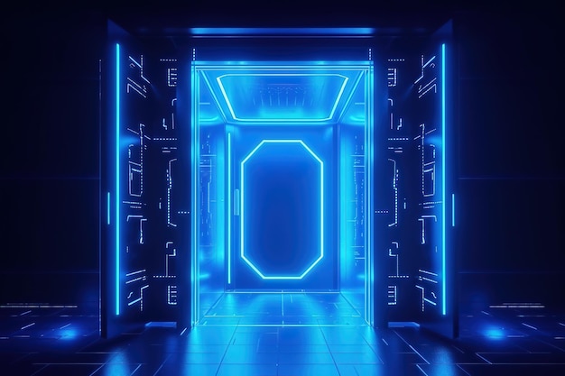 Uma porta futurista no ciberespaço Ilustração moderna futurista Tecnologias inovadoras Ia generativa