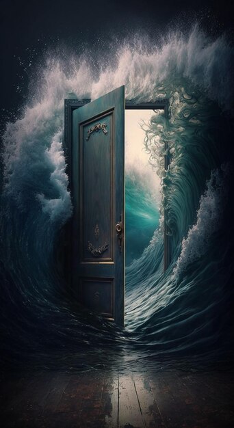 Uma porta que está aberta para o oceano