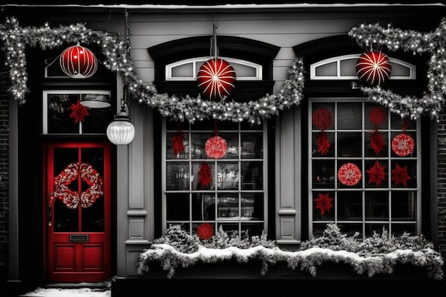 Uma porta vermelha com uma placa branca que diz "natal" nela.