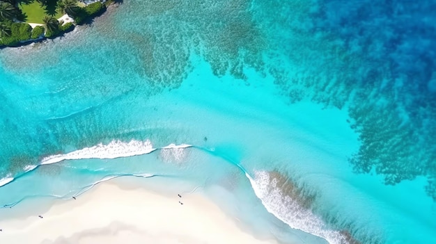 Uma praia com água azul e areia