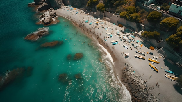 Uma praia com água azul e um céu azul