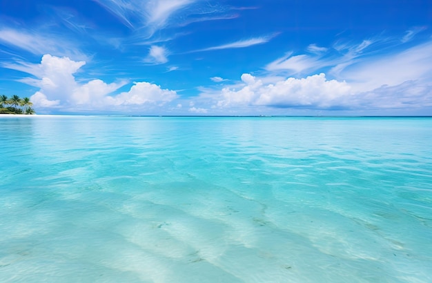 Uma praia com água azul