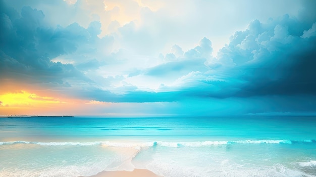 Uma praia com céu azul e nuvens