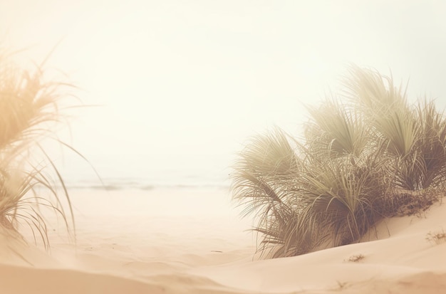 Uma praia com dunas de areia e palmeiras
