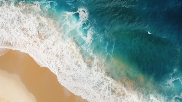 Uma praia com mar azul e uma praia ao fundo