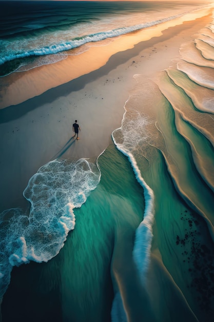 Uma praia com ondas batendo na areia