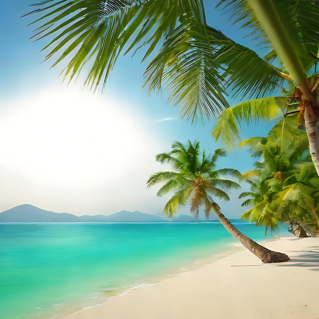 uma praia com palmeiras e uma praia com vista para o oceano