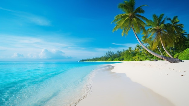 Uma praia com palmeiras