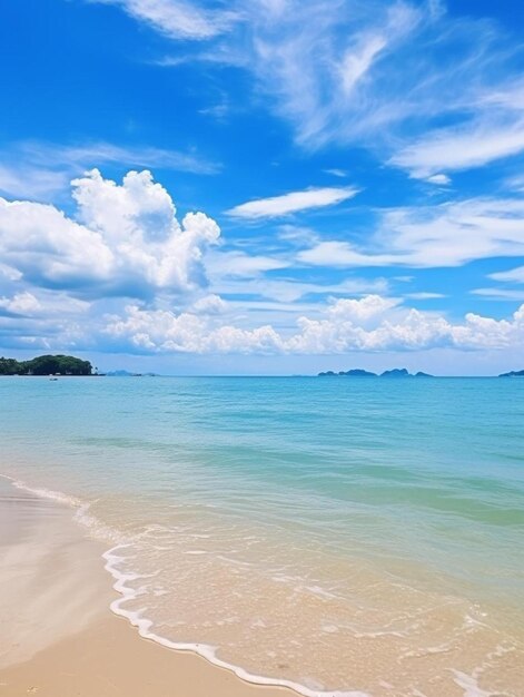 Foto uma praia com um céu azul e nuvens