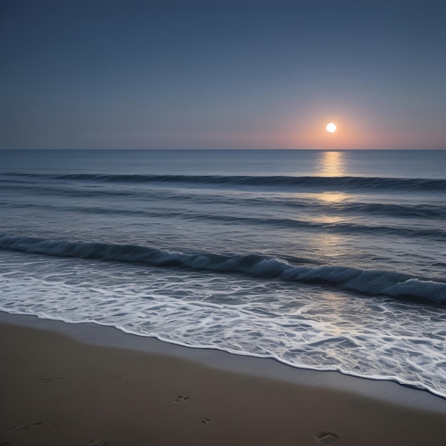 uma praia com um pôr-do-sol e uma praia com uma cena de praia