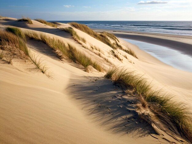 Foto uma praia com uma duna de areia