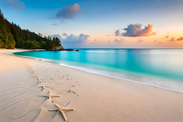 Uma praia com uma estrela do mar