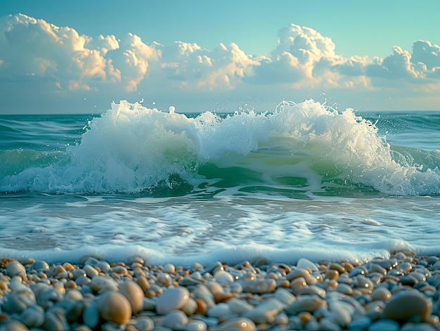 Uma praia de areia com o oceano