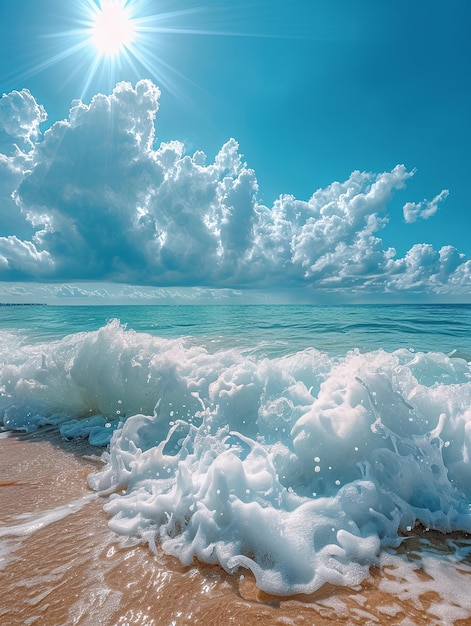 Uma praia de areia com o oceano