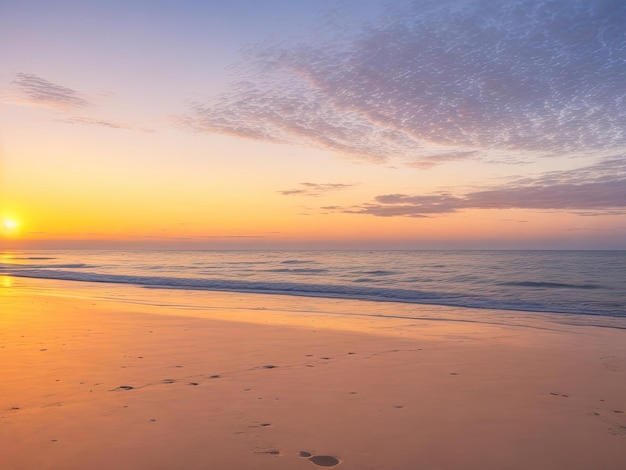 uma praia deserta ao nascer do sol foto generativa ai