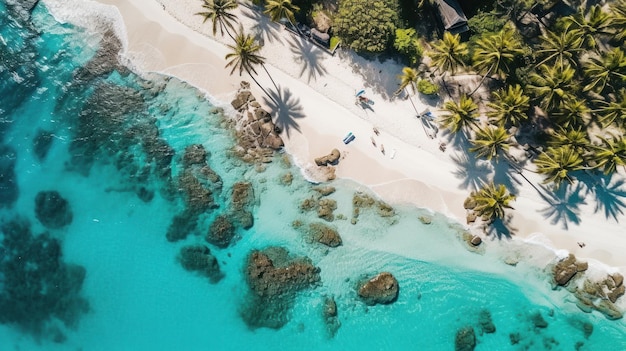 Uma praia tropical com palmeiras vista de cima Generative AI