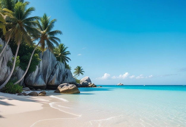 Foto uma praia tropical com palmeiras