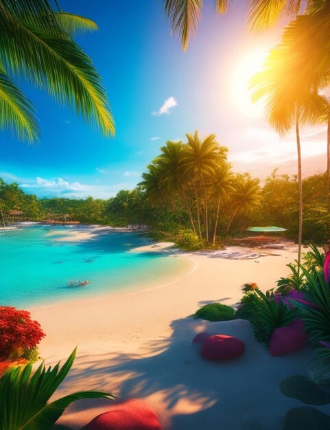 Foto uma praia tropical paradísia à beira-mar