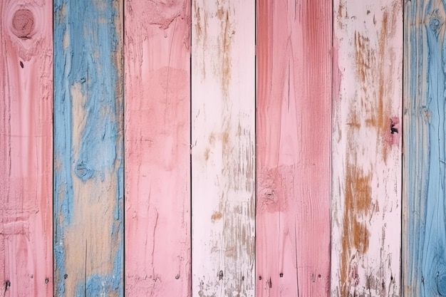 Uma prancha de madeira com tinta rosa e azul.