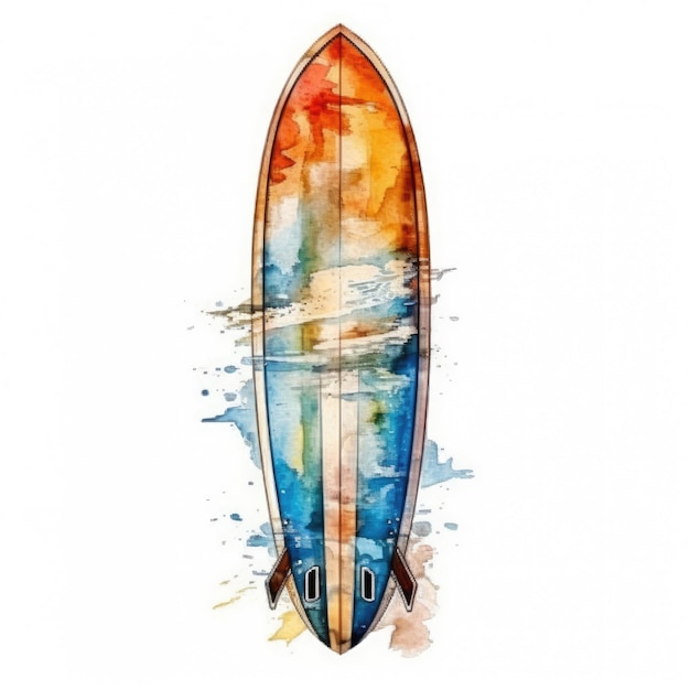 Uma prancha de surf com uma faixa azul e laranja.