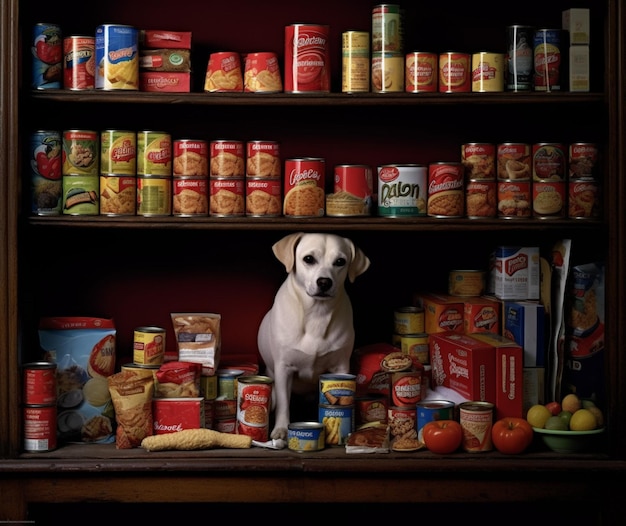 Foto uma prateleira de alimentos para animais de estimação e suprimentos