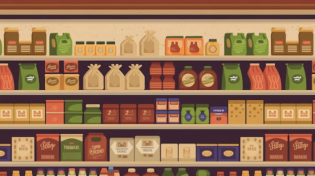 uma prateleira de loja com muitos produtos sobre ela
