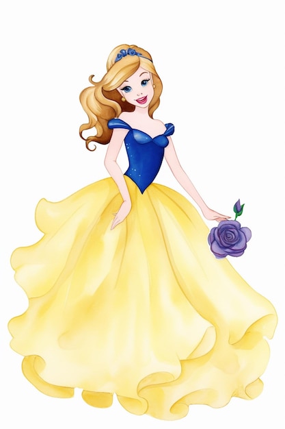 uma princesa de desenho animado em um vestido amarelo com um vestido azul generativo ai