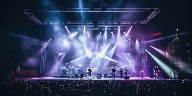 Uma produção em palco ao vivo em um local ao vivo Equipamento de equipamento de iluminação e sistemas de PA