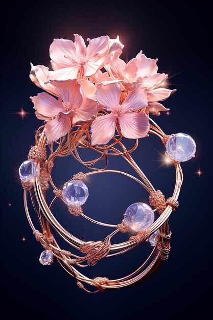 Uma pulseira colorida com uma flor de ouro rosa no estilo futurista