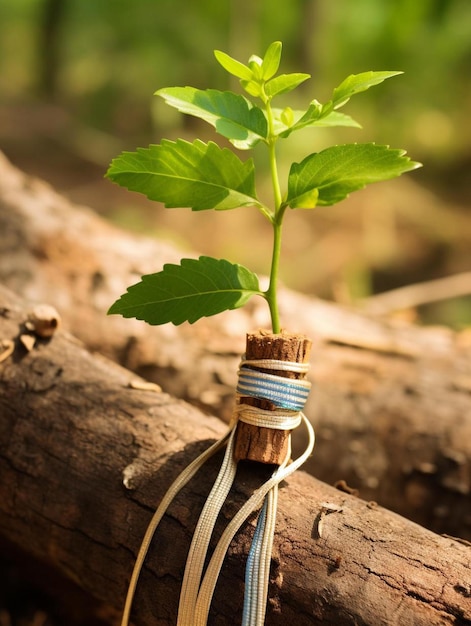 uma pulseira com uma planta crescendo fora dela