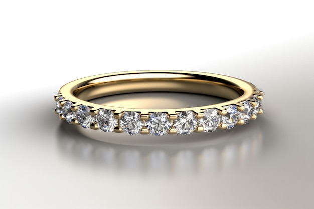 Uma pulseira de ouro amarelo simples e elegante com uma fileira de diamantes fundo branco generativa AI
