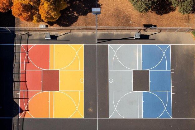 Foto uma quadra de basquetebol com um aro de basquete nele