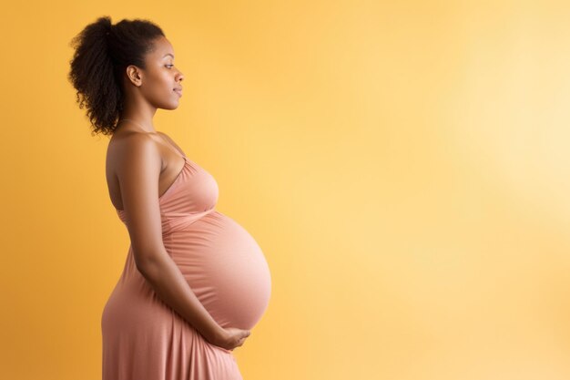 Uma radiante mulher afro-americana grávida aconchegando amorosamente sua barriga grávida mostrando a beleza da maternidade