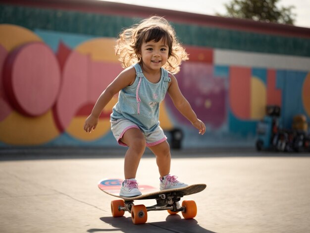 Uma rapariga a andar de skate