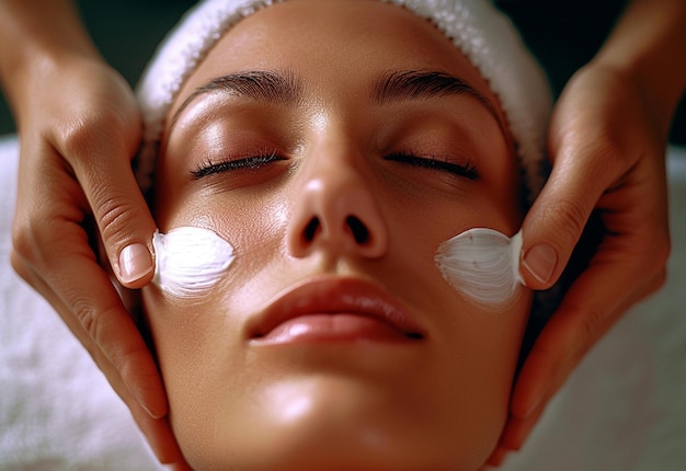 Uma rapariga a fazer um tratamento facial num spa.